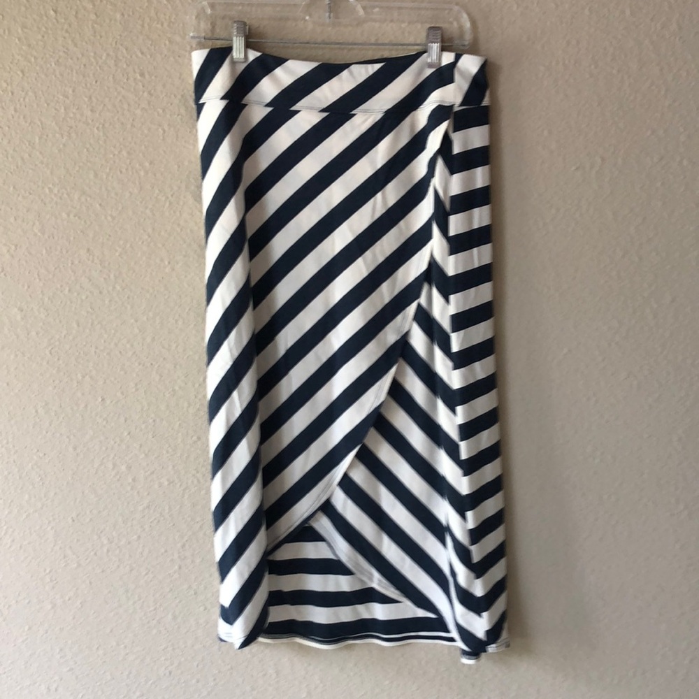 Athleta Blue and White Striped Wrap Midi Skirt Size Small